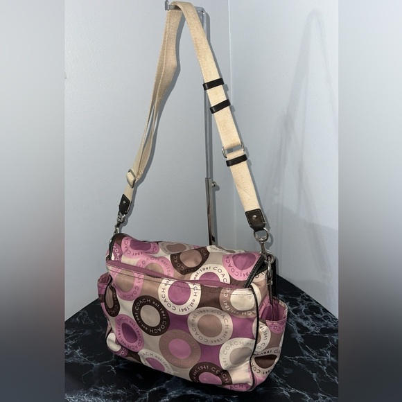 Coach Signature Snaphead F18377 Pink Multifunction Diaper Baby Messenger Bag Pad - Picture 8 of 16
